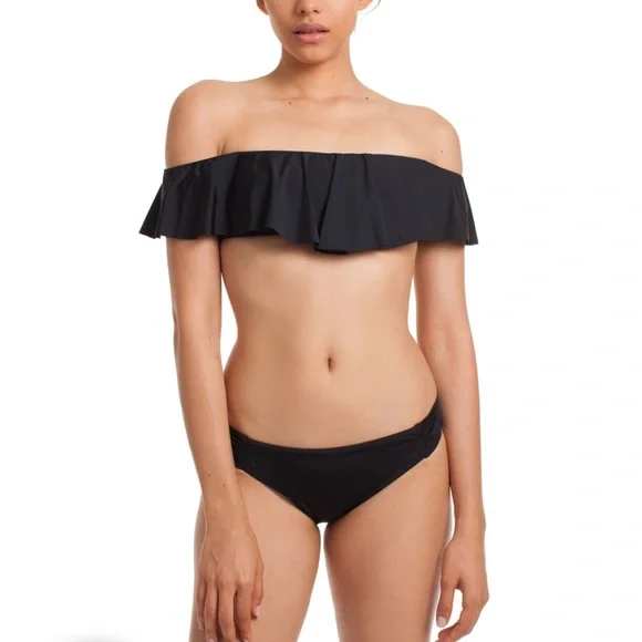 TRINA TURK BIKINI SET - OFF THE SHOULDER RUFFLE BANDEAU & SIDE SHIRRED H… - Picture 9 of 10